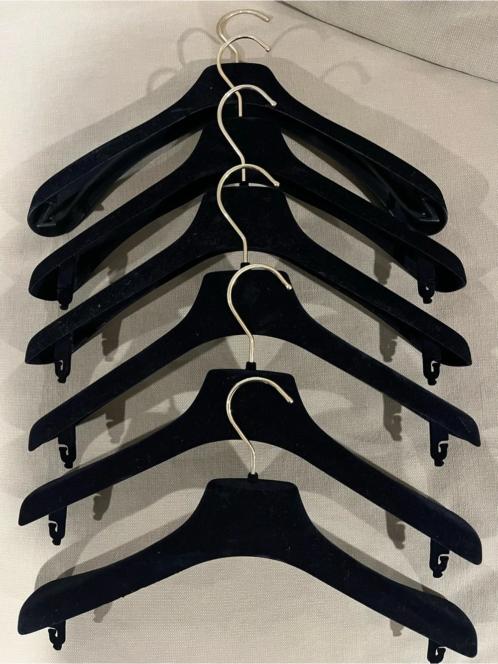 CHANEL Lot of Six Black Flocked Dress/Jacket Hangers with Gold-tone CC Logo